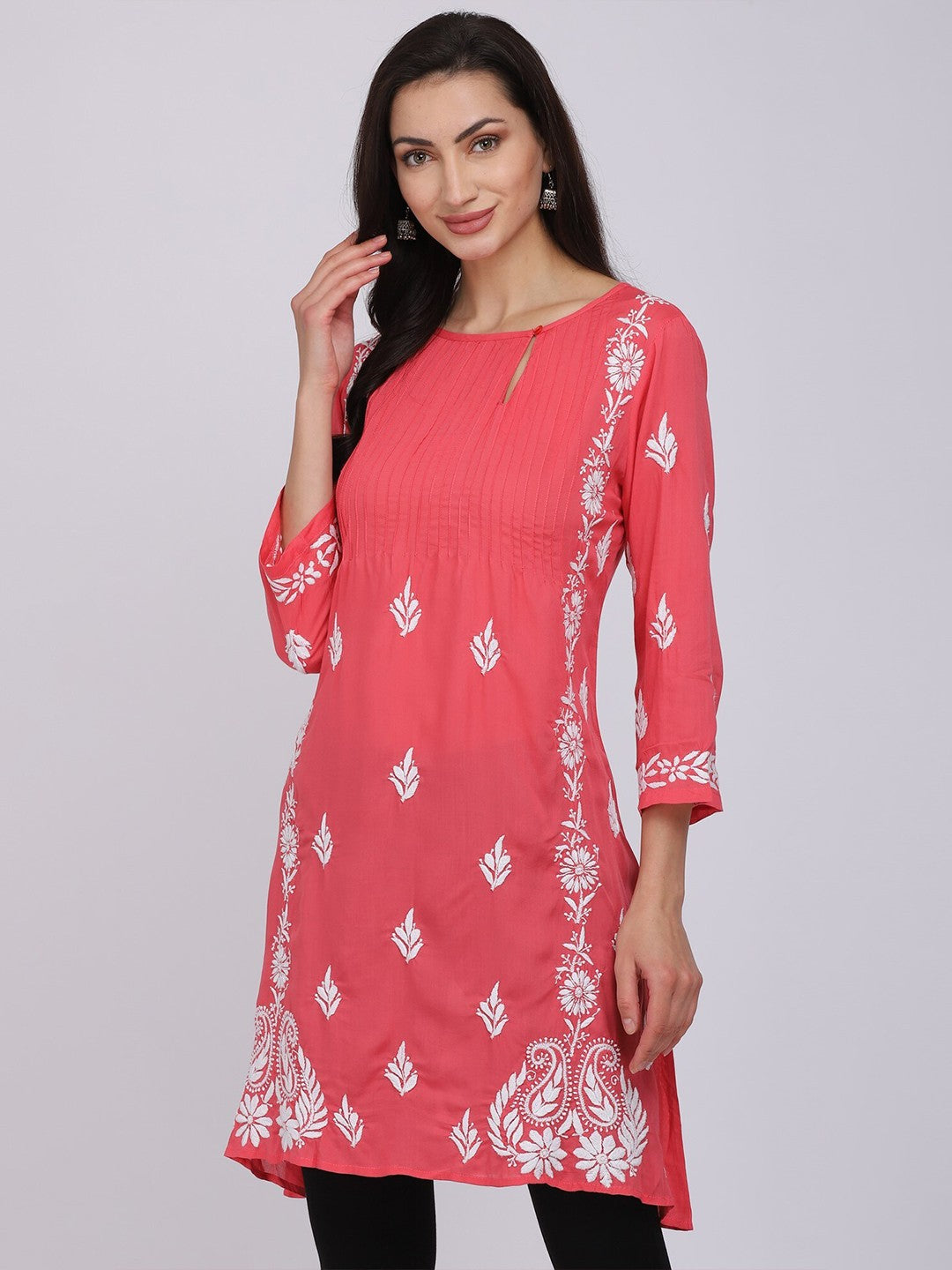 Chikankari Women Hand Embroidered Cotton A-Line Dress -AL1002