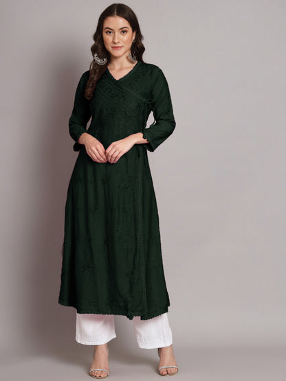 نسائي شيكانكاري مطرز يدويًا Chanderi Angrakha kurta-AL3667