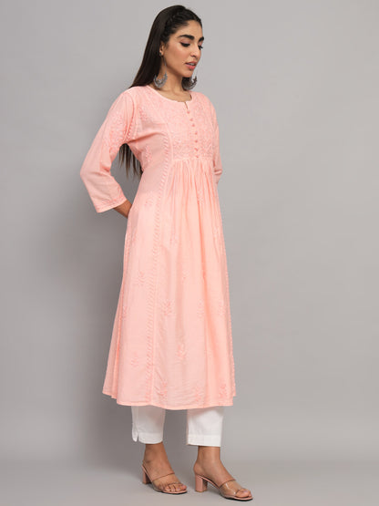 Hand embroidered floral pleated chikankari kurta AL3608