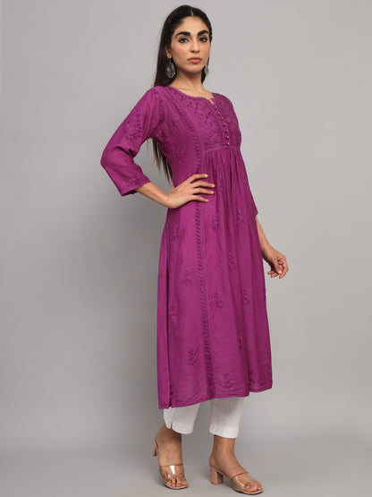 Hand embroidered floral pleated chikankari kurta AL3608