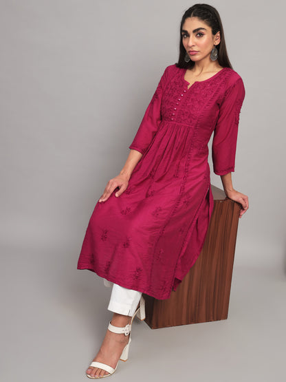 Hand embroidered floral pleated chikankari kurta AL3608