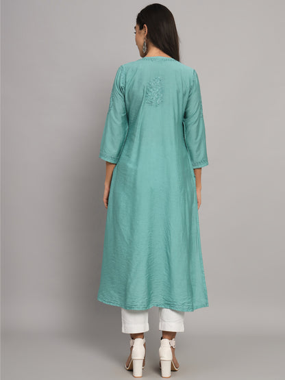 Hand embroidered floral pleated chikankari kurta AL3608