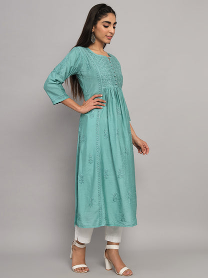 Hand embroidered floral pleated chikankari kurta AL3608