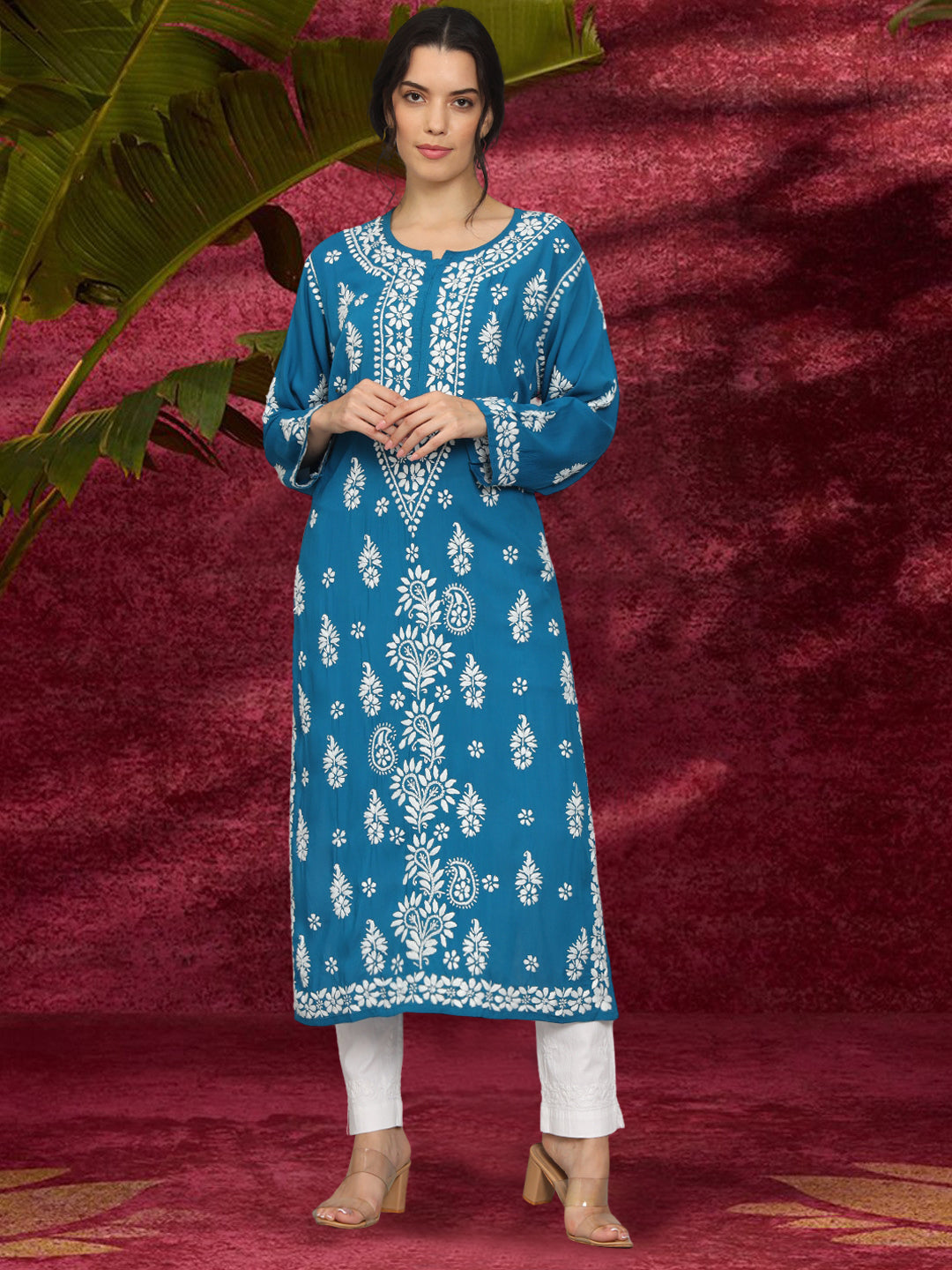 Women Chikankari Hand Embroidered Modal Kurta -AL4042