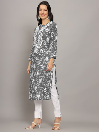 Women Hand Embroidered Chikankari Mulmul Cotton Printed Kurta-AL4041