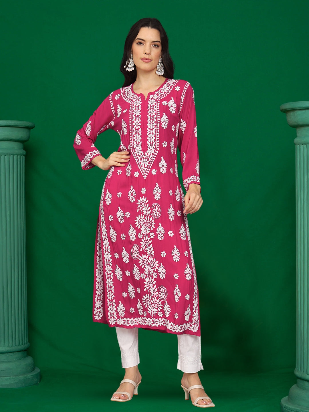 Women Chikankari Hand Embroidered Modal Kurta -AL4042