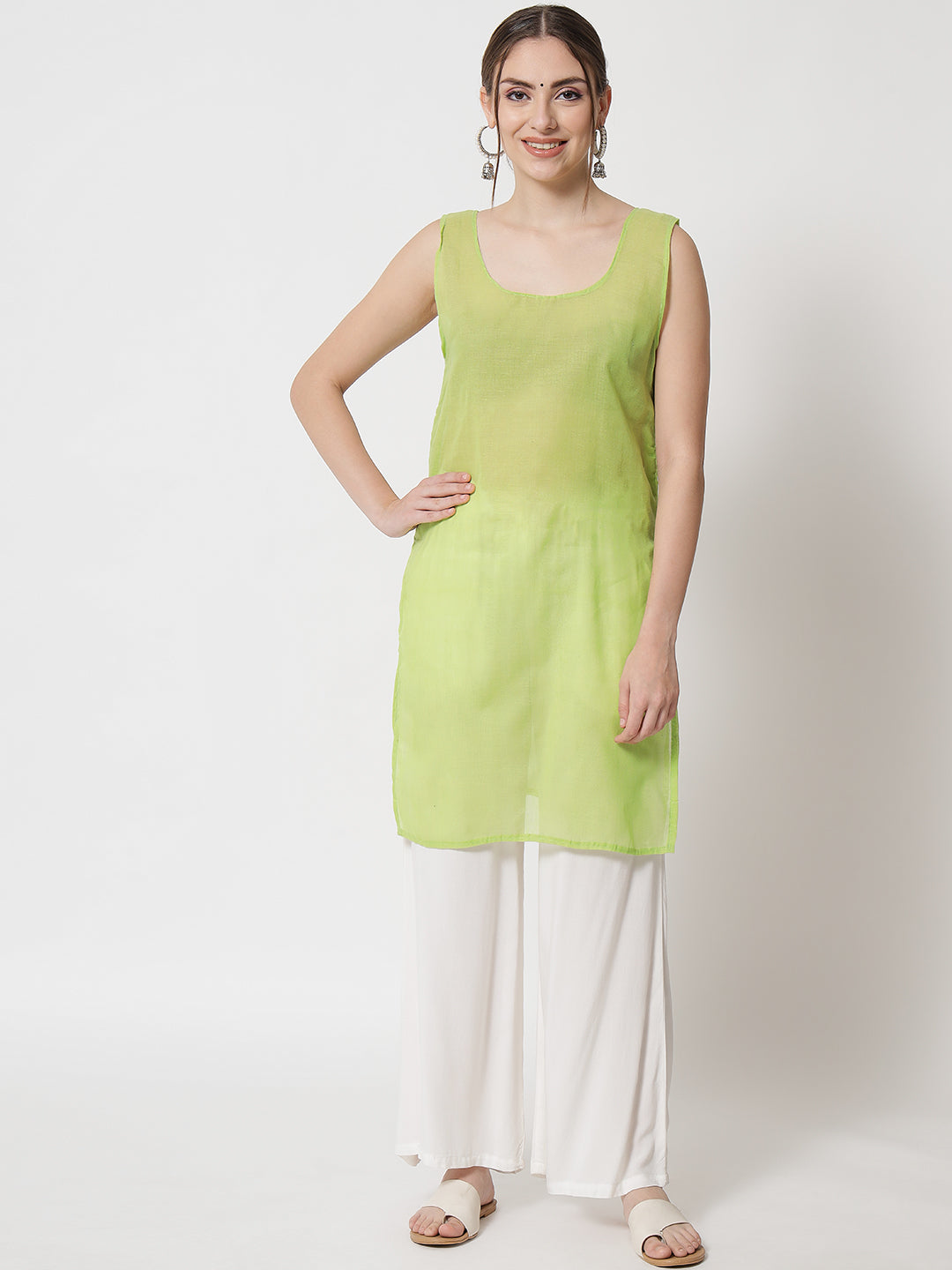 Hand Embroidered Chikankari Kota Straight Kurta With Slip-AL3540