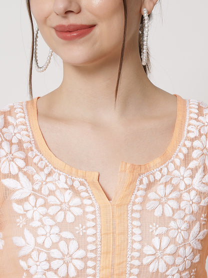 Hand Embroidered Chikankari Kota Straight Kurta With Slip-AL3540