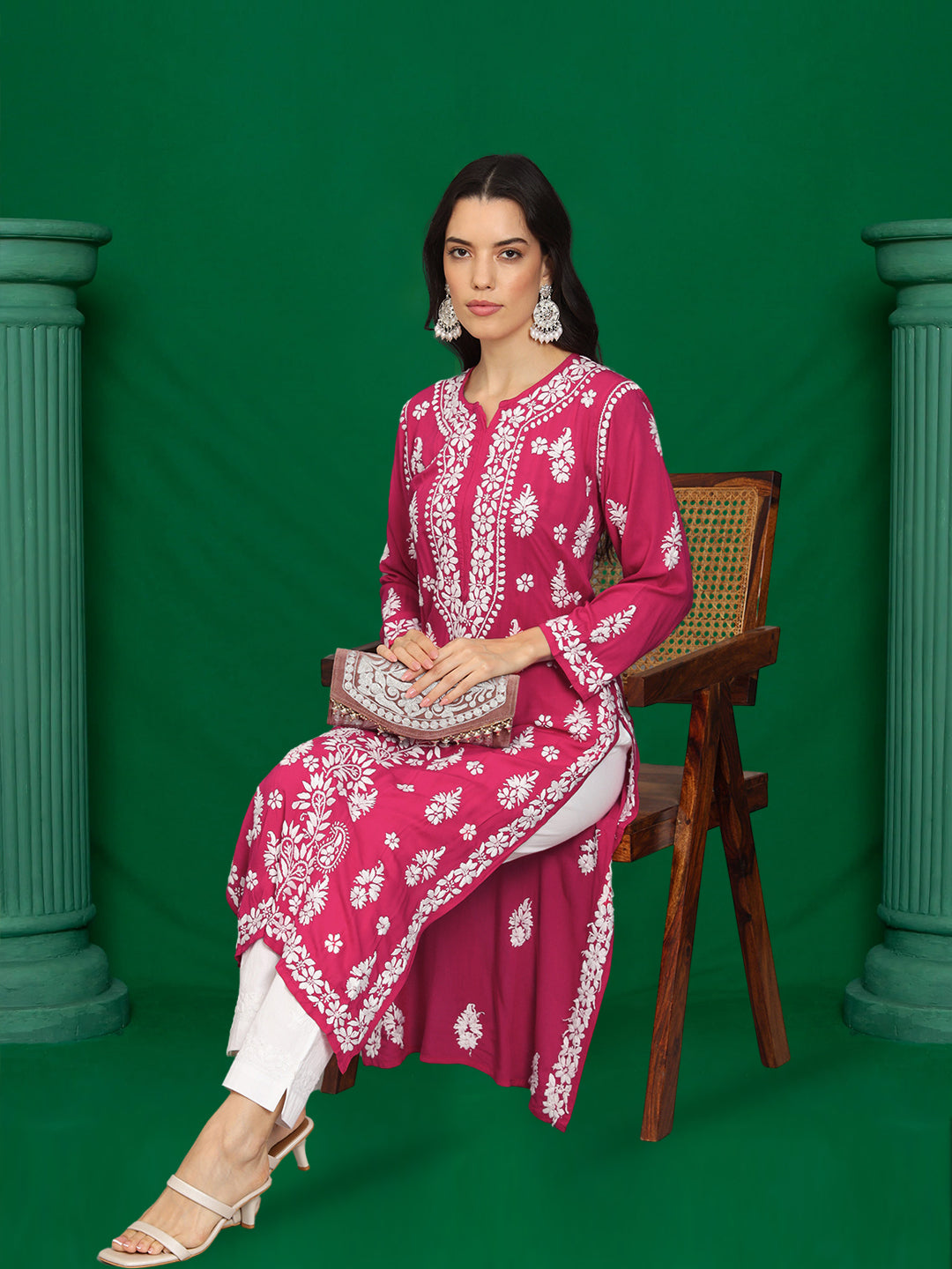 Women Chikankari Hand Embroidered Modal Kurta -AL4042