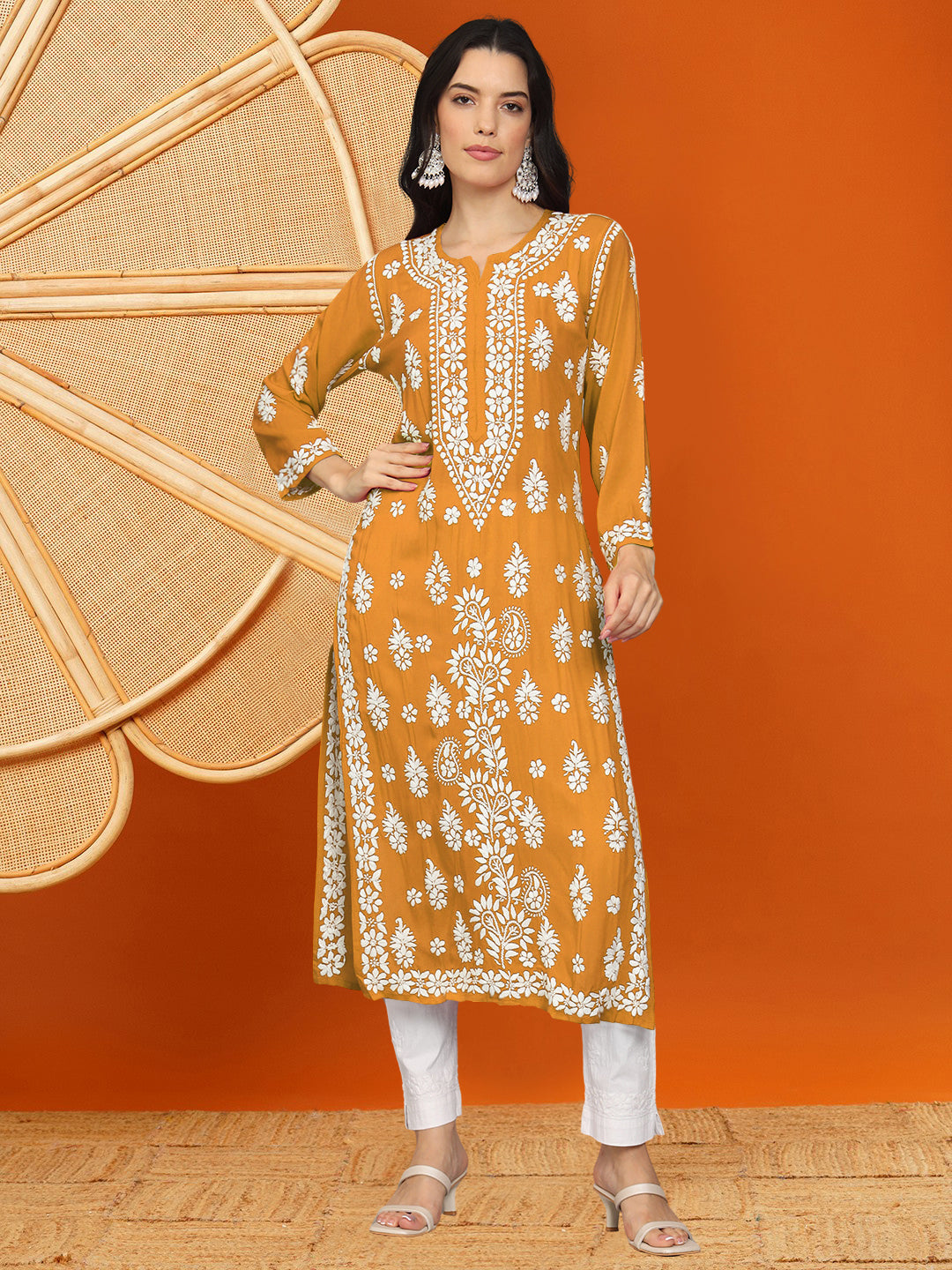 Women Chikankari Hand Embroidered Modal Kurta -AL4042