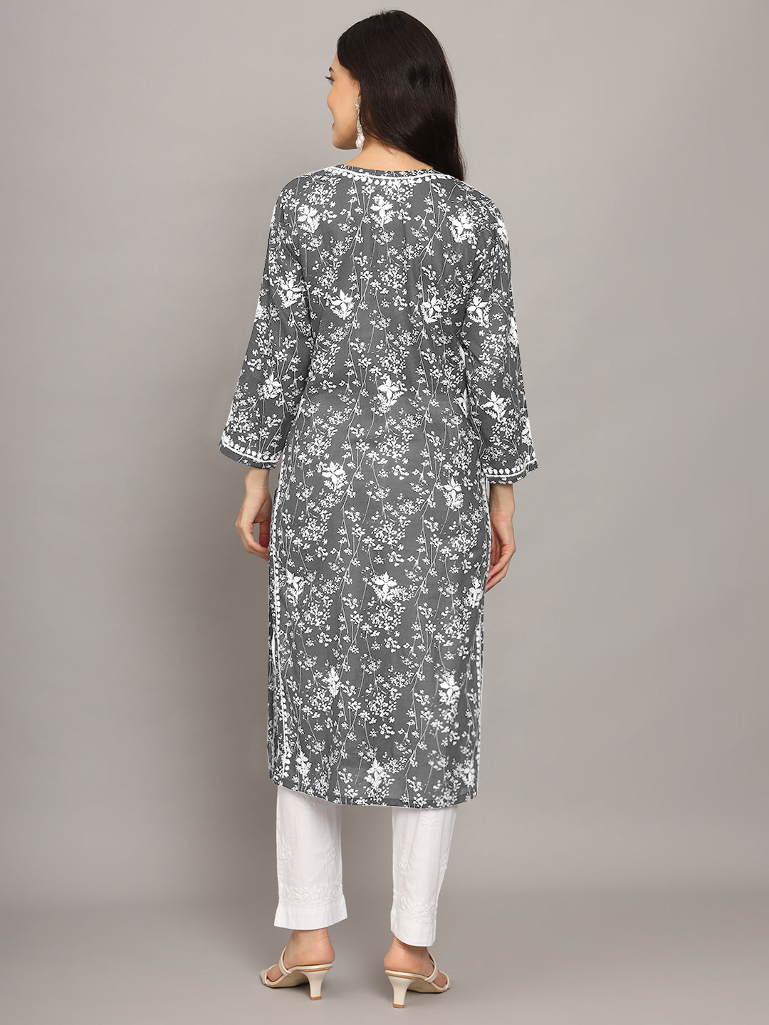 Women Hand Embroidered Chikankari Mulmul Cotton Printed Kurta-AL4041