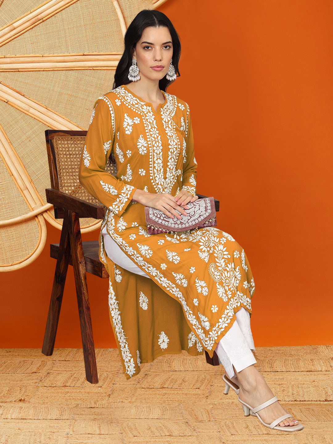 Women Chikankari Hand Embroidered Modal Kurta -AL4042