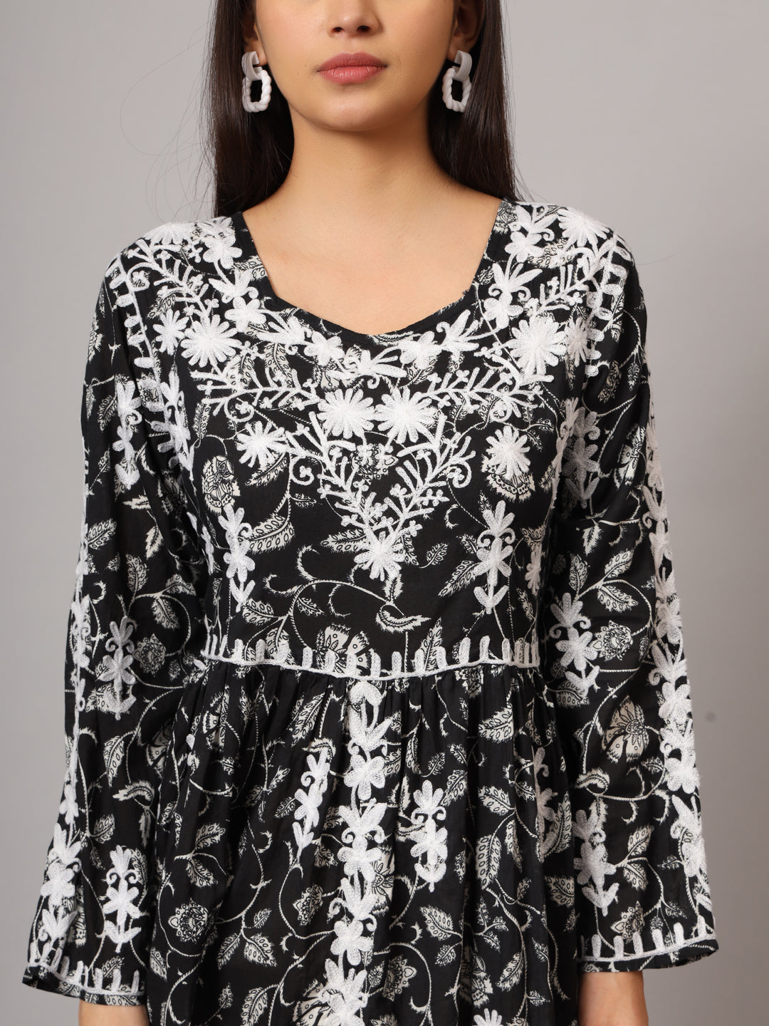 Hand Embroidered Lucknowi Chikankari  Printed Mulmul Cotton Jalabiya-AL3936