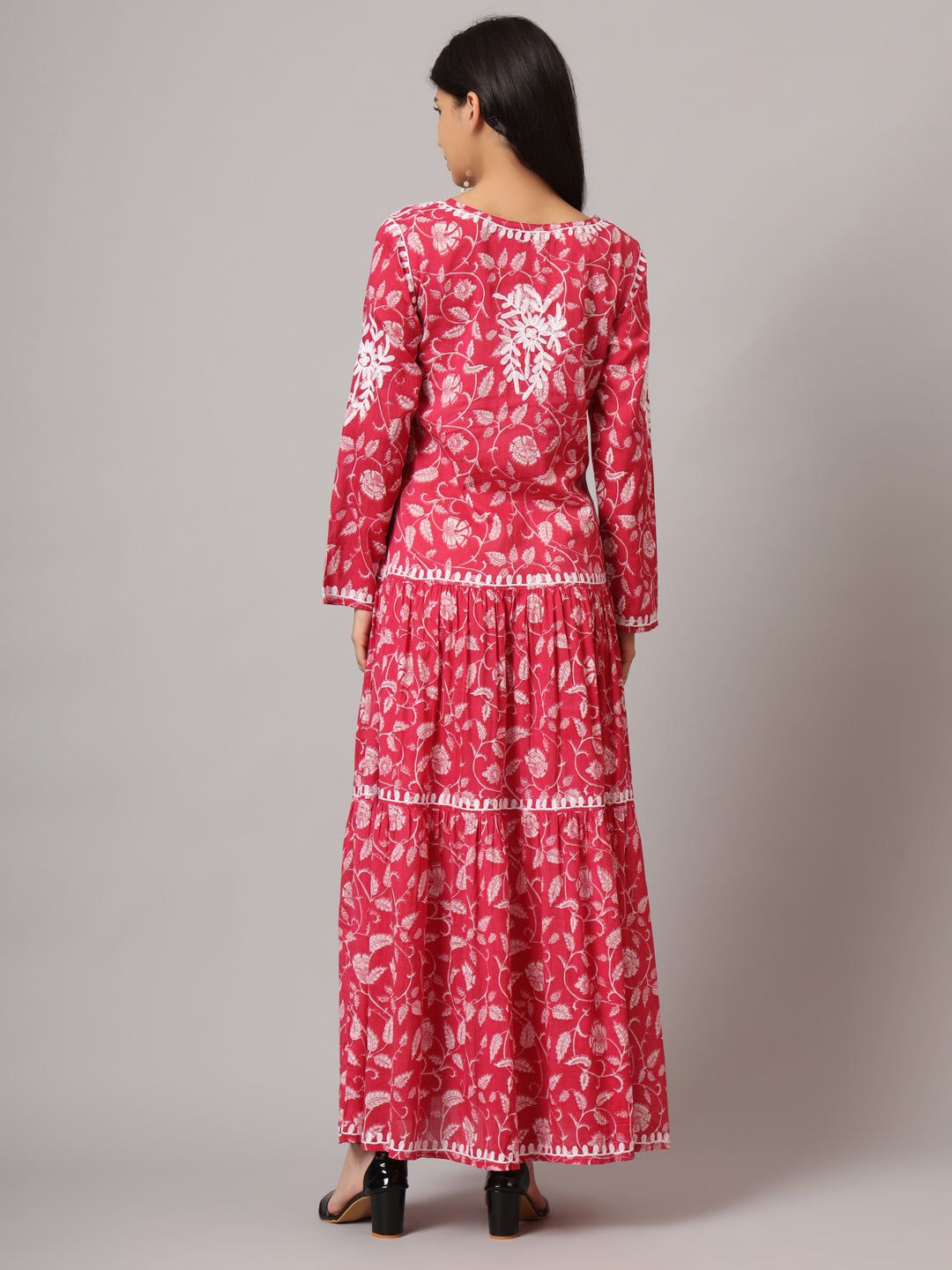 Hand Embroidered Lucknowi Chikankari  Printed Mulmul Cotton Jalabiya-AL3698