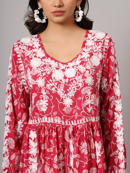 Hand Embroidered Lucknowi Chikankari  Printed Mulmul Cotton Jalabiya-AL3936