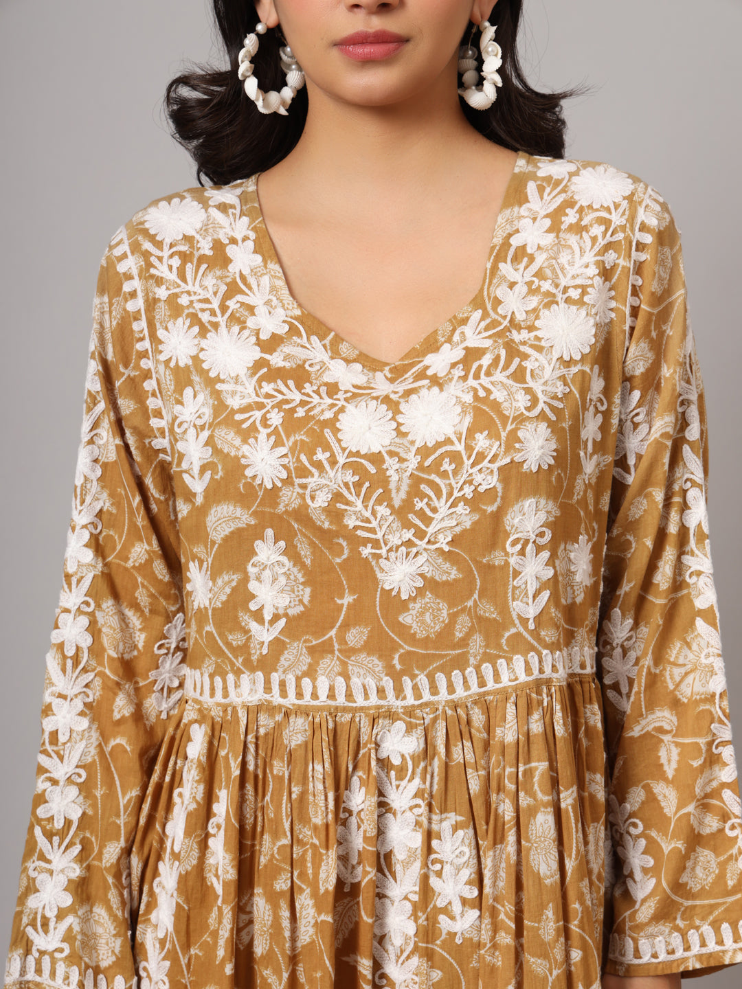 Hand Embroidered Lucknowi Chikankari  Printed Mulmul Cotton Jalabiya-AL3936