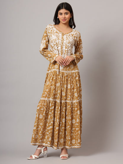 Hand Embroidered Lucknowi Chikankari  Printed Mulmul Cotton Jalabiya-AL3698