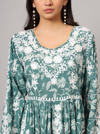 Hand Embroidered Lucknowi Chikankari  Printed Mulmul Cotton Jalabiya-AL3936