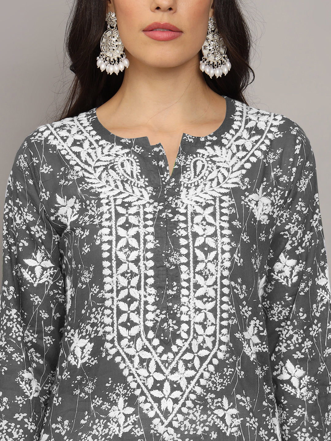 Women Hand Embroidered Chikankari Mulmul Cotton Printed Kurta-AL4041