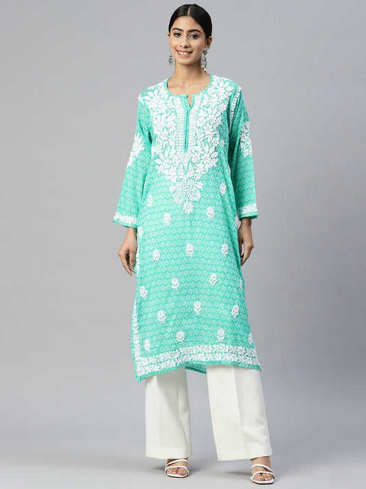 Women Hand Embroidered Lucknowi Chikankari Mulmul Cotton Kurta - AL3650