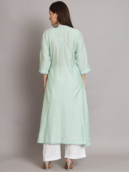 نسائي شيكانكاري مطرز يدويًا Chanderi Angrakha kurta-AL3667