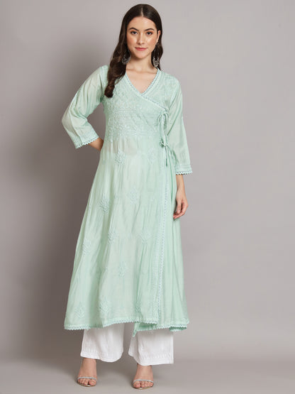 نسائي شيكانكاري مطرز يدويًا Chanderi Angrakha kurta-AL3667