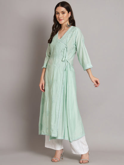 نسائي شيكانكاري مطرز يدويًا Chanderi Angrakha kurta-AL3667