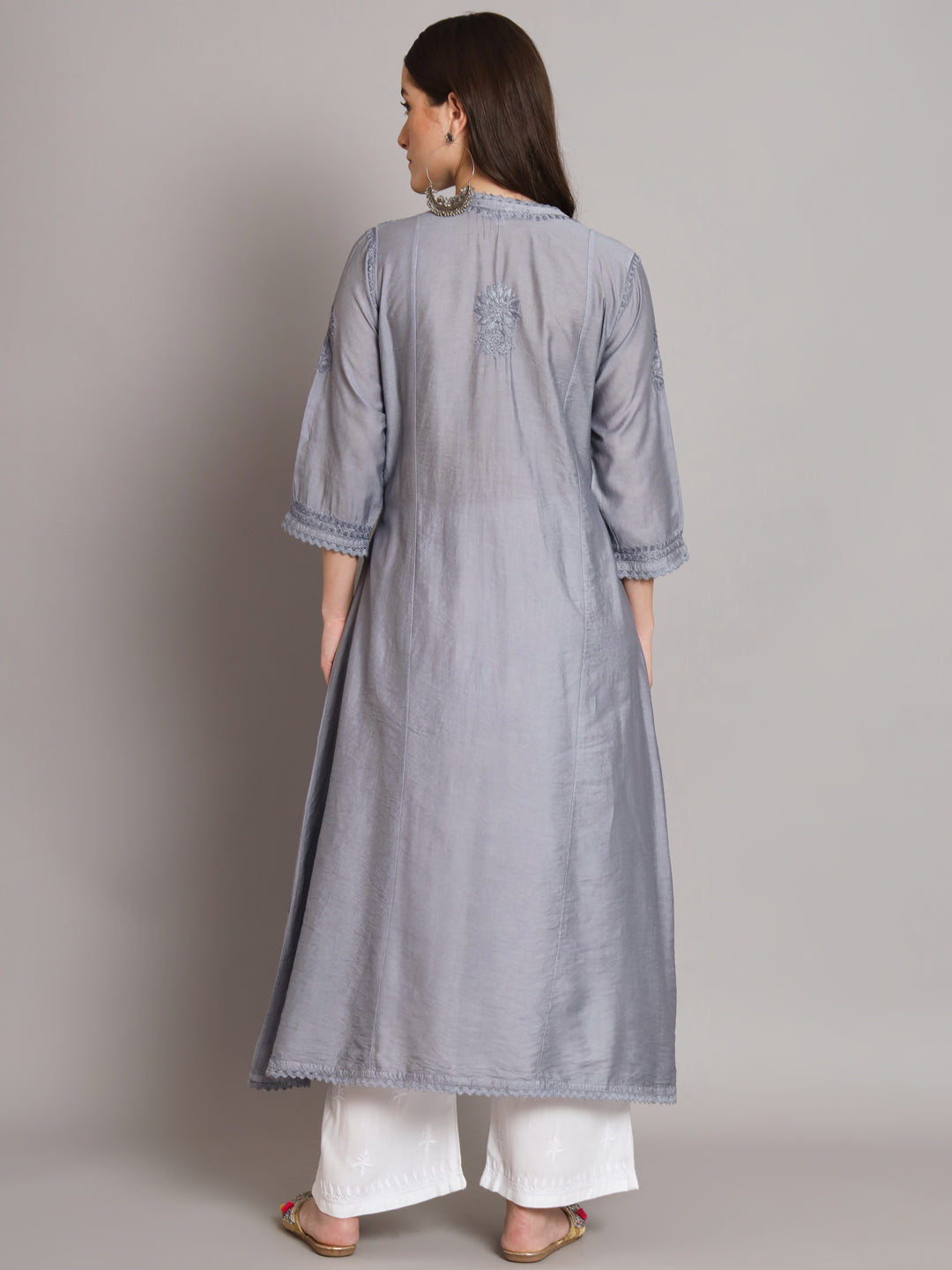 نسائي شيكانكاري مطرز يدويًا Chanderi Angrakha kurta-AL3667