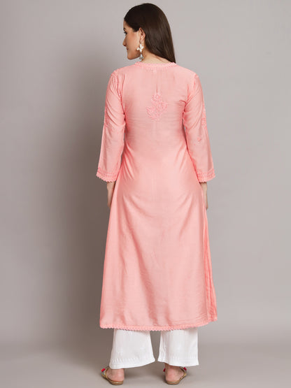 نسائي شيكانكاري مطرز يدويًا Chanderi Angrakha kurta-AL3667