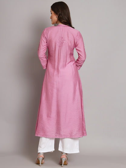 نسائي شيكانكاري مطرز يدويًا Chanderi Angrakha kurta-AL3667