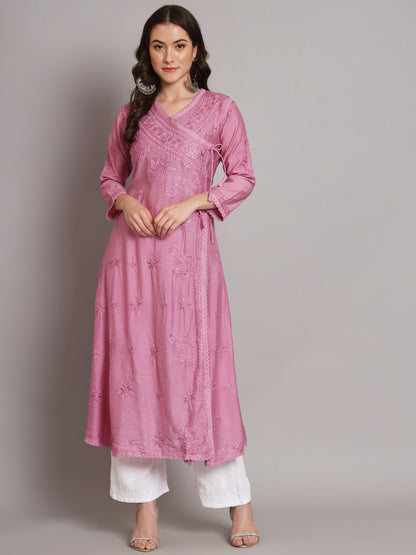 نسائي شيكانكاري مطرز يدويًا Chanderi Angrakha kurta-AL3667