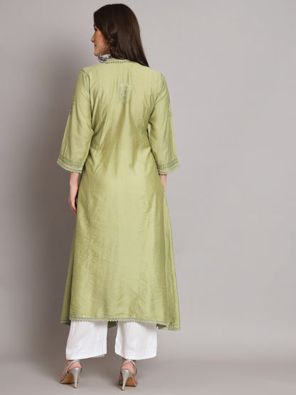 نسائي شيكانكاري مطرز يدويًا Chanderi Angrakha kurta-AL3667