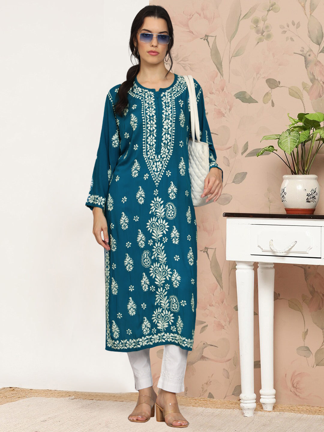 Women Chikankari Hand Embroidered Modal Kurta -AL4042