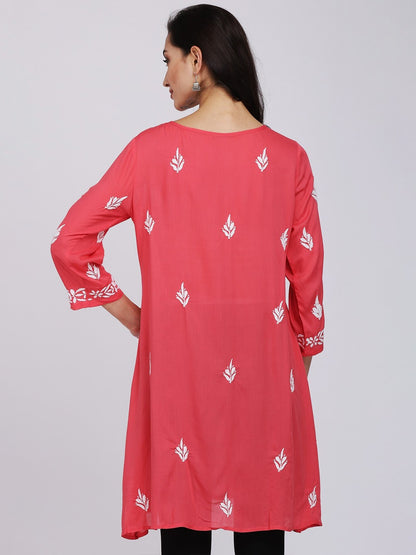 Chikankari Women Hand Embroidered Cotton A-Line Dress -AL1002