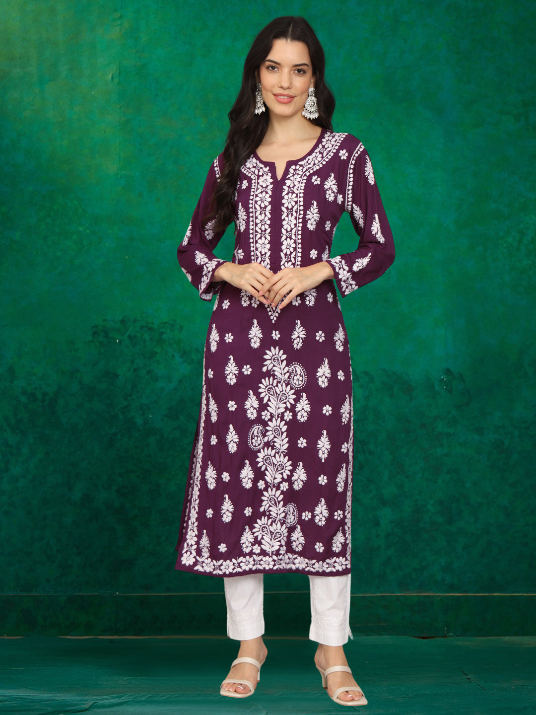 Women Chikankari Hand Embroidered Modal Kurta -AL4042