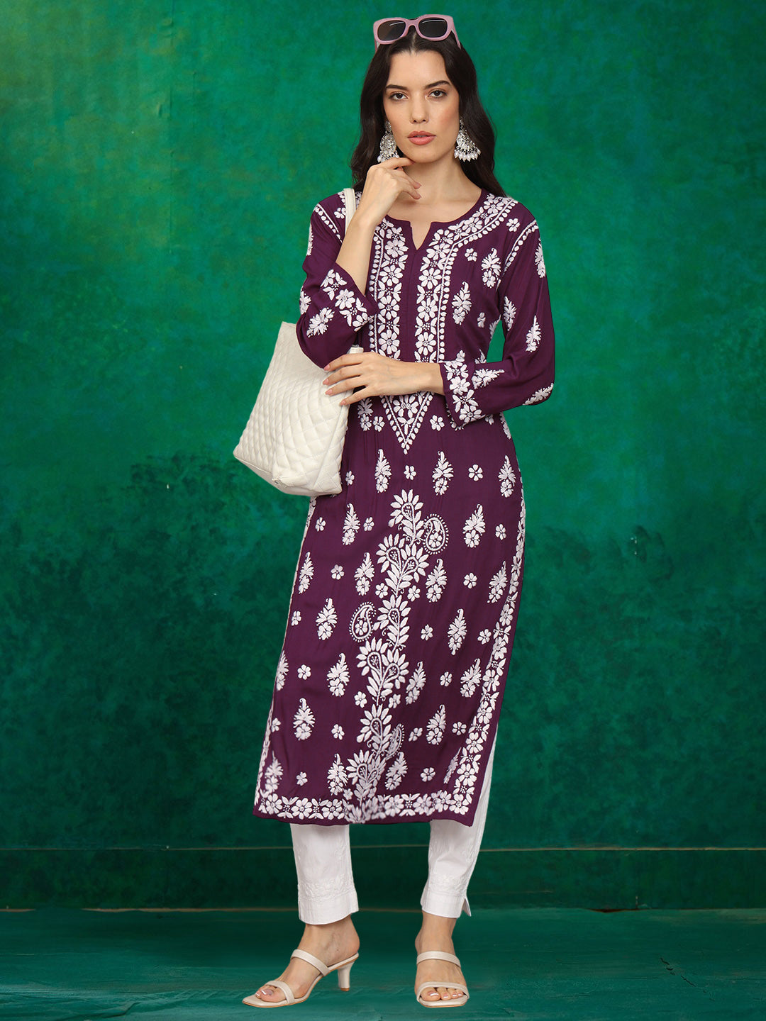 Women Chikankari Hand Embroidered Modal Kurta -AL4042