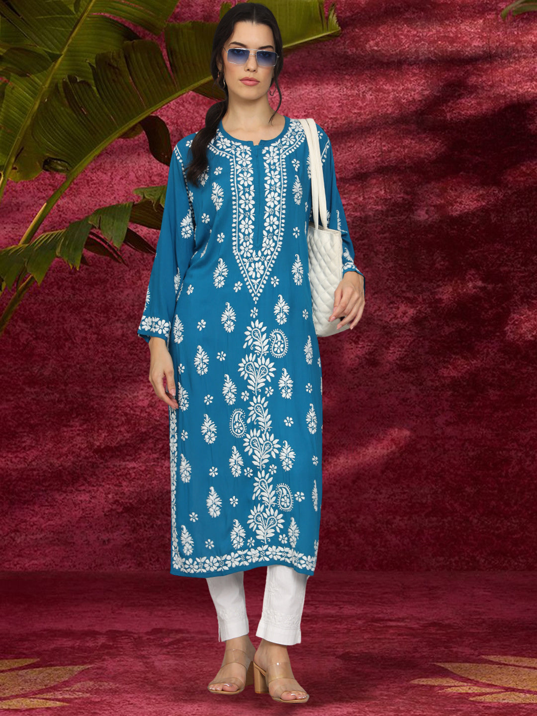 Women Chikankari Hand Embroidered Modal Kurta -AL4042