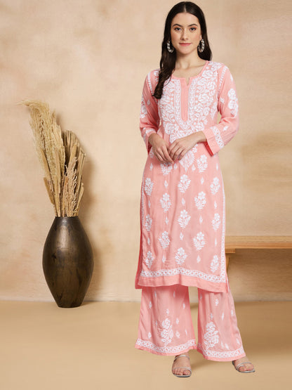 Hand Embroidered Chikan Modal Straight Kurta Palazzos AL3668KS