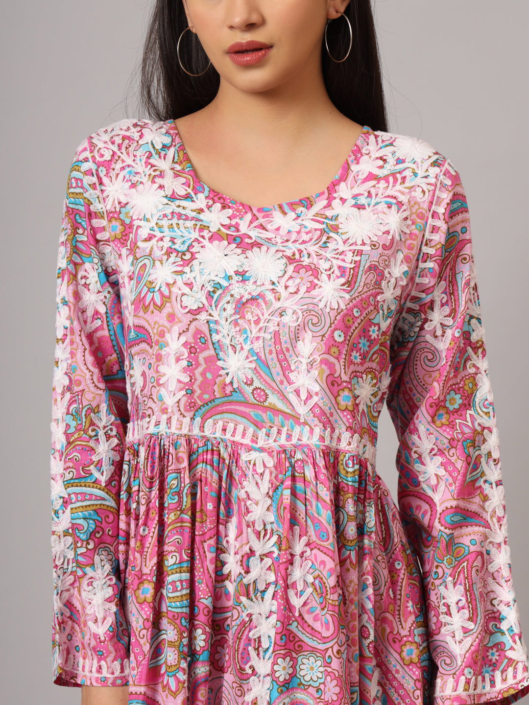 Hand Embroidered Lucknowi Chikankari  Printed Mulmul Cotton Jalabiya-AL3936