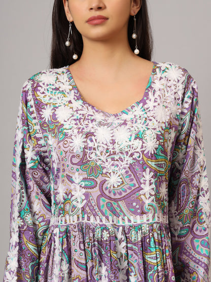 Hand Embroidered Lucknowi Chikankari  Printed Mulmul Cotton Jalabiya-AL3936