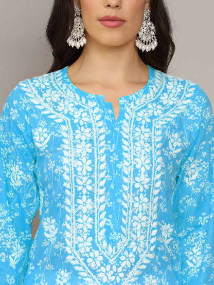 Women Hand Embroidered Chikankari Mulmul Cotton Printed Kurta-AL4041