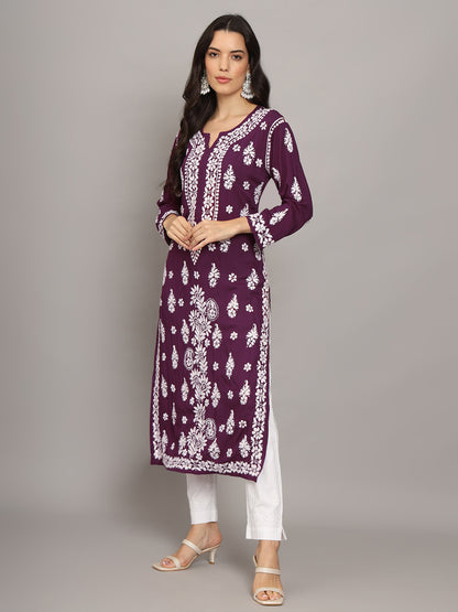 Women Chikankari Hand Embroidered Modal Kurta -AL4042