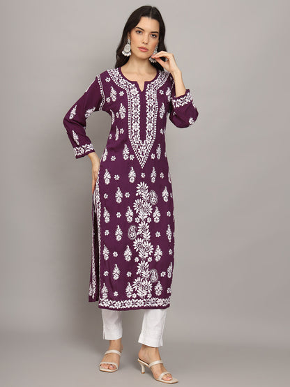 Women Chikankari Hand Embroidered Modal Kurta -AL4042