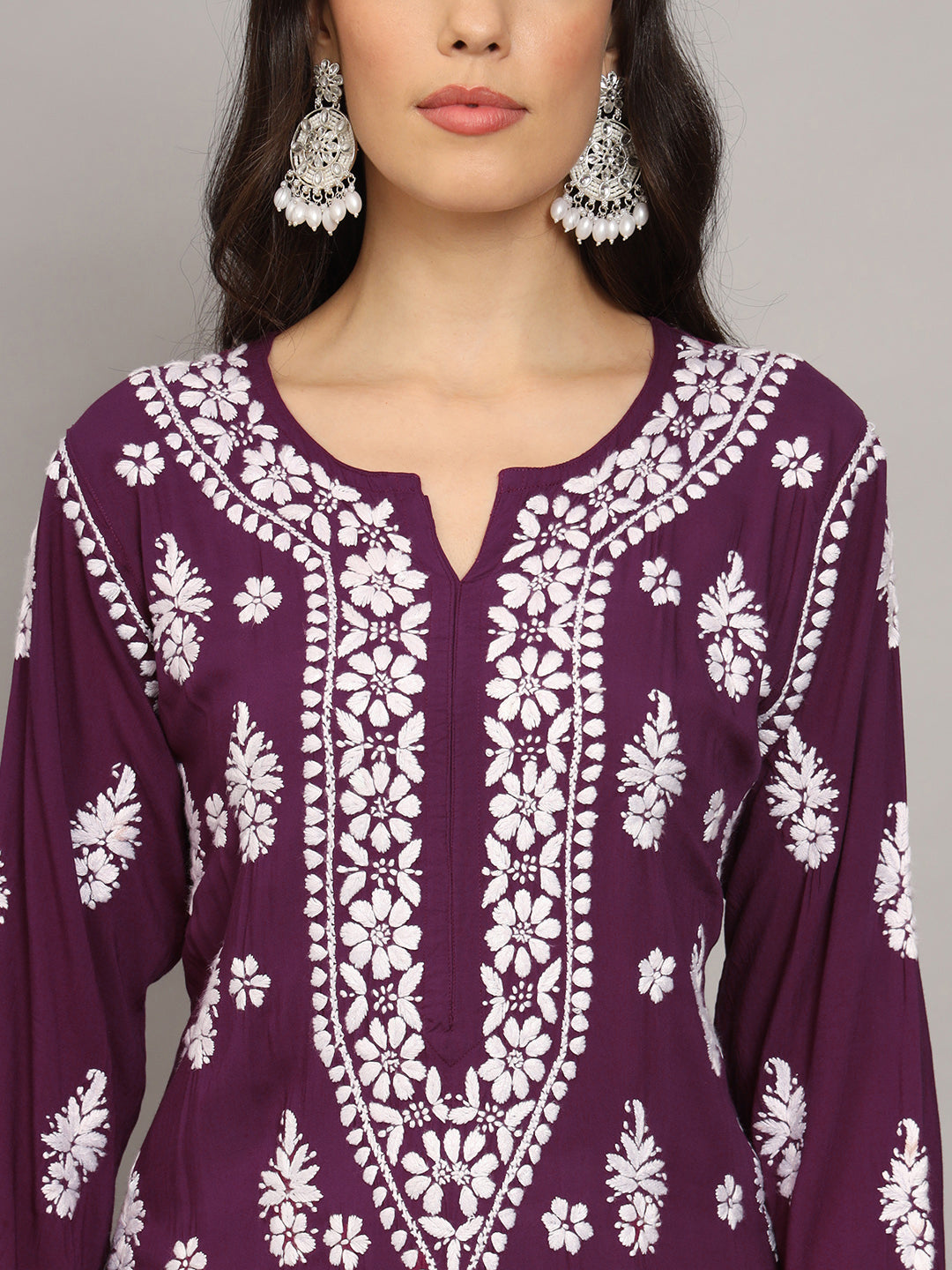 Women Chikankari Hand Embroidered Modal Kurta -AL4042