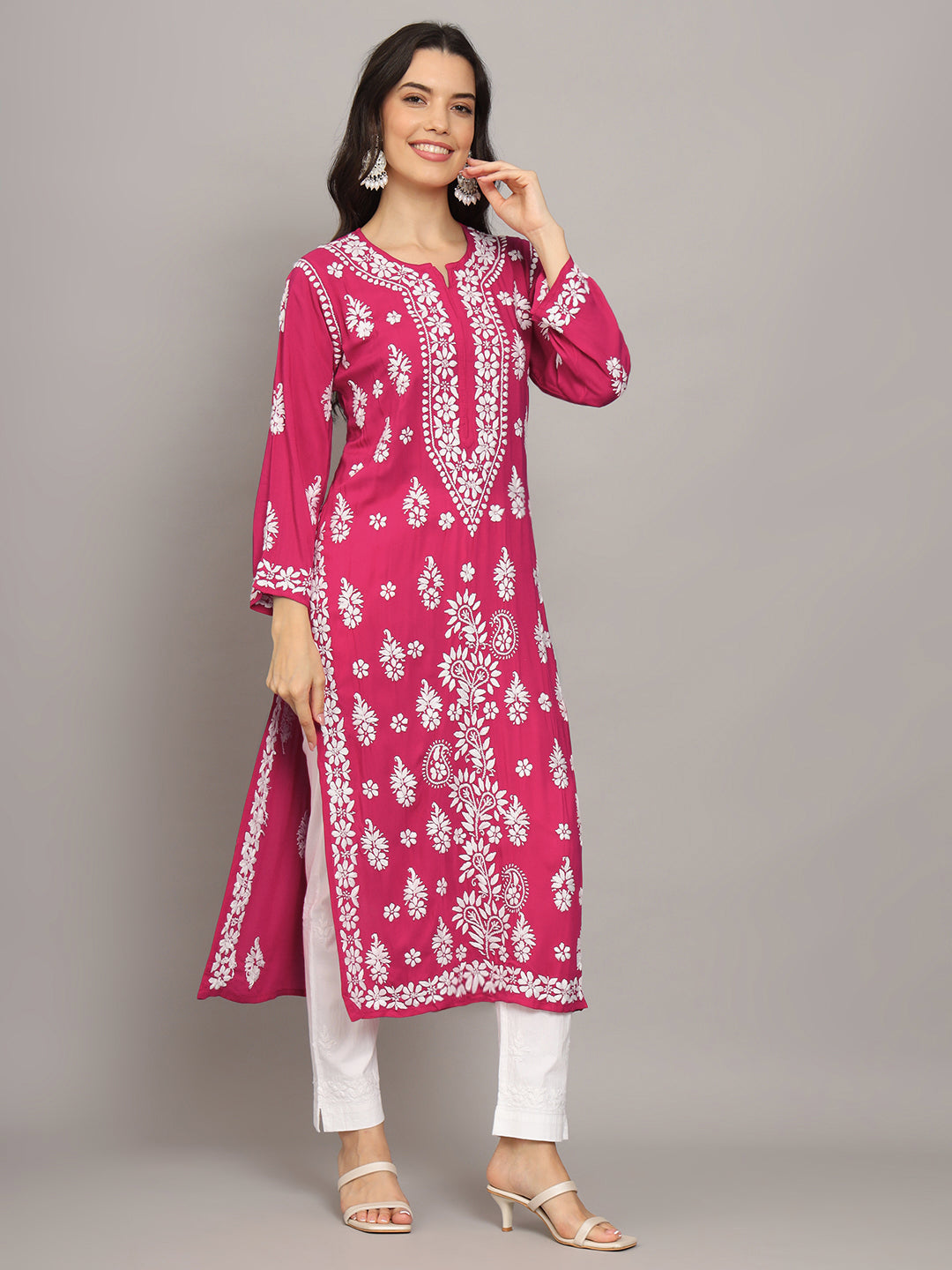 Women Chikankari Hand Embroidered Modal Kurta -AL4042