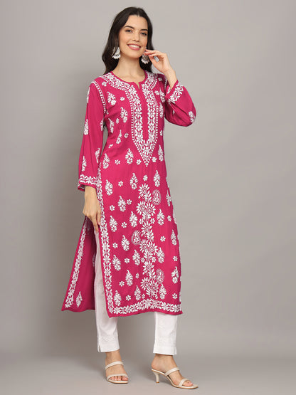 Women Chikankari Hand Embroidered Modal Kurta -AL4042