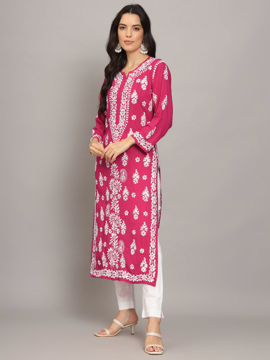 Women Chikankari Hand Embroidered Modal Kurta -AL4042