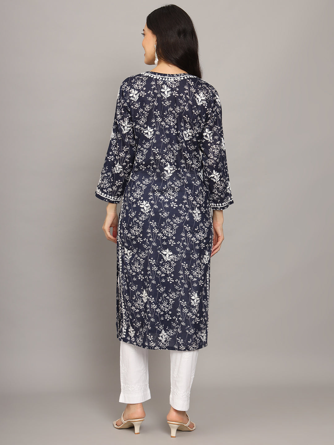 Women Hand Embroidered Chikankari Mulmul Cotton Printed Kurta-AL4041