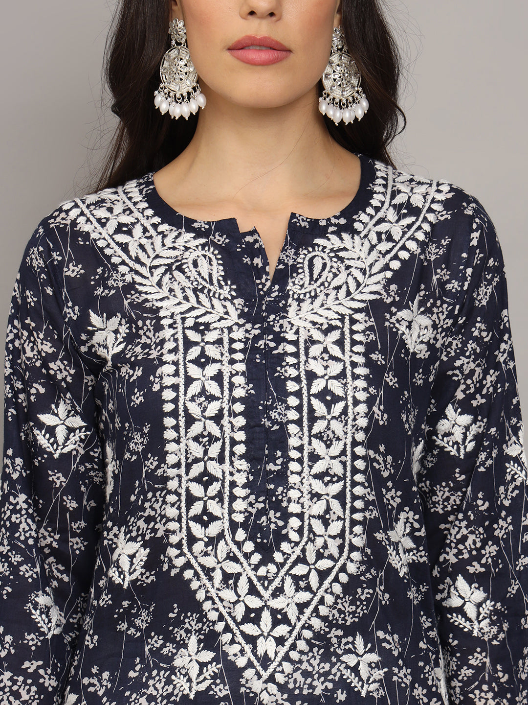 Women Hand Embroidered Chikankari Mulmul Cotton Printed Kurta-AL4041