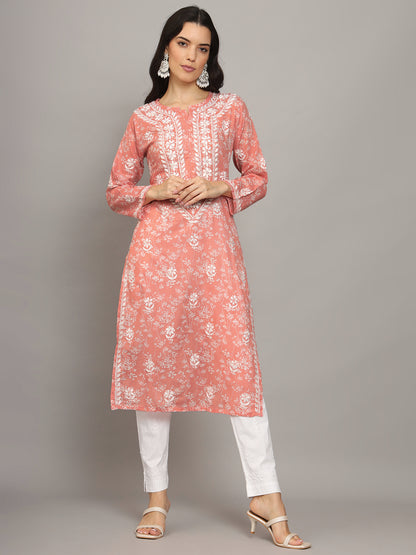 Women Hand Embroidered Chikankari Mulmul Cotton Printed Kurta-AL4041